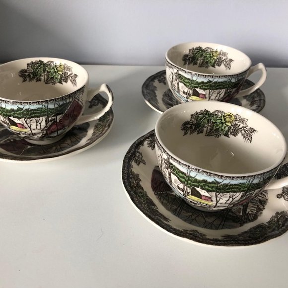 Johnson Brothers Other - Johnson Brothers Friendly Village Ice House Tea Cup & Saucer Bundle of 3